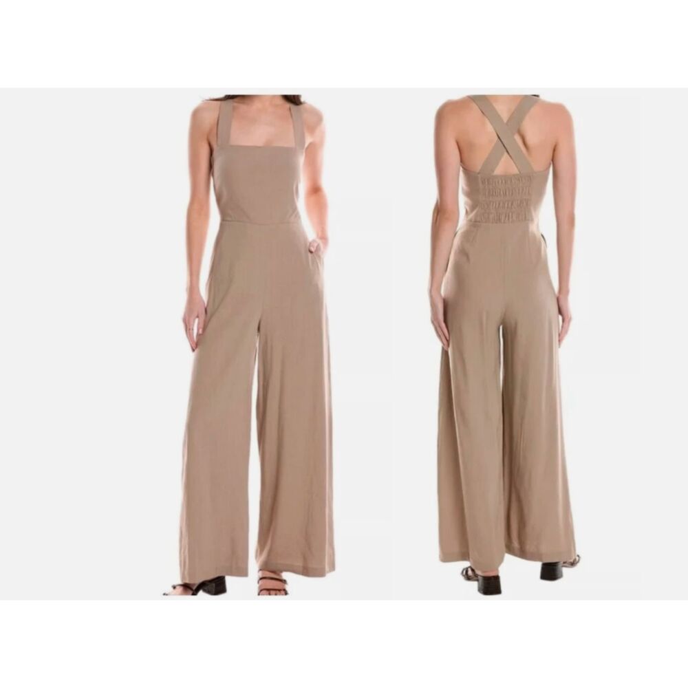 Theory Womens Crossback Jumpsuit Taupe Sleek Crunch Sz 2 NWT 425